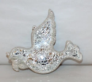 Große glitzernde silberne Glas & Glitzertaube mit Olivenzweig Weihnachtsschmuck - Bild 1 von 3