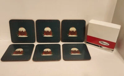 Винтажный Pimpernel подставки комплект из 6 отец Рождество торт, пробка назад 4» квадратный - Изображение 1 из 4