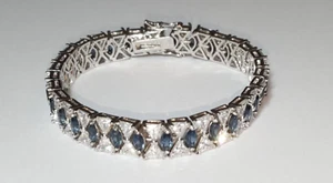 Nolan Miller Talk of The Town Silvertone CZ Blue Crysral Bracelet 7.25" - Picture 1 of 7