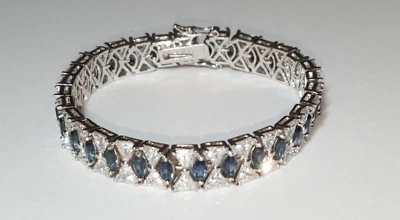 Pulsera Nolan Miller Talk of The Town Silvertone circonita cúbica azul cristal 7,25" Foto 1 de 4