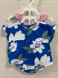 Carters Bebé Niña 3 Piezas Azul Floral Tejido Corto Conjunto - Imagen 1 de 4