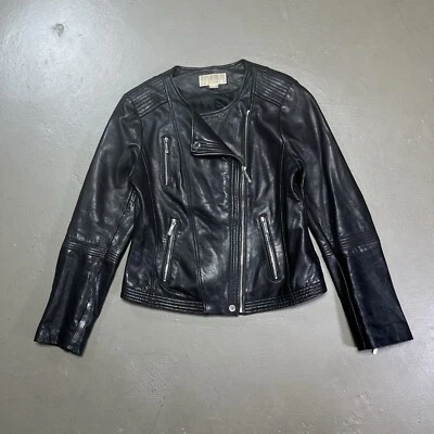 Vintage Michael Kors Black Leather Biker Motorcycle Zip Jacket Medium 79675 - Image 1 of 4