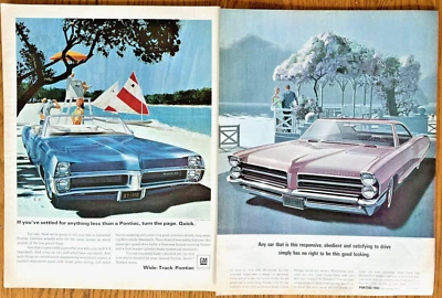 Lot of 2 Vintage PONTIAC Printed Ads 1965 Bonneville 1967 Catalina 14x11" - Image 1 of 3
