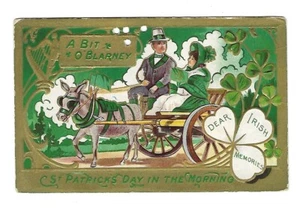 c1909 St Patrick's Day Postcard Irish Memories Horse & Carriage Embossed - Picture 1 of 2