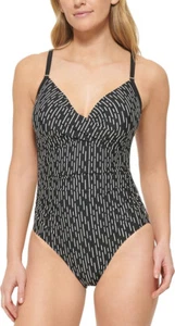 Calvin Klein Women's Twist-Front Tummy-Control One-Piece Swimsuit, Black, Sz-6 - Picture 1 of 3