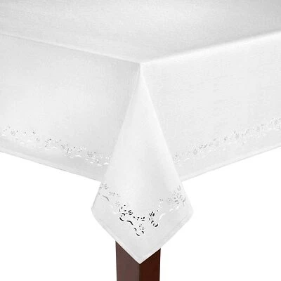 Spring Bouquet Cutwork Tablcloths 100% Polyester White Assorted Sizes - Image 1 of 2