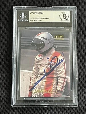 MARIO ANDRETTI 1992 HI-TECH SIGNED AUTOGRAPHED CARD BECKETT BAS AUTHENTIC - Image 1 of 2