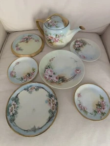Vtg Art Deco Rosenthal Blue & Pink Roses Selb/Bavaria Donatello Tea Pot & Dishes - Picture 1 of 11