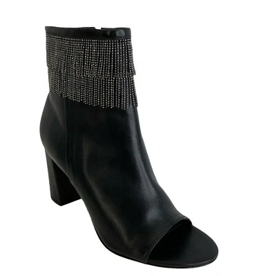 Bernardo Women "Honour" Fashion Ankle Bootie 7M  Black Glove Silver Bead Fringe - Image 1 of 4
