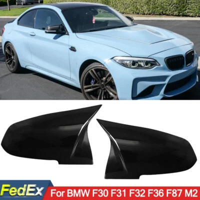 2x Gloss Black Side Rear View Mirror Cover Caps For BMW F30 F31 F32 F36 F87 M2 Foto 1 de 4