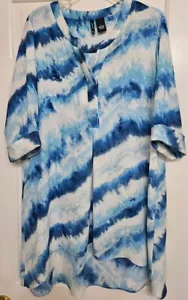 NEW DIRECTIONS SILKY HIGH-LOW 2 TONE BLUE/WHITE PULLOVER LS LARGE BLOUSE/DRESS - Picture 1 of 10