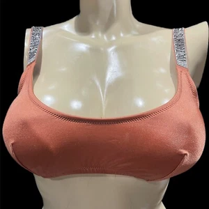 Victoria’s Secret Logo Bling Shine Strap Bling Swim Bikini Top BRA Large - Rust - Picture 1 of 6