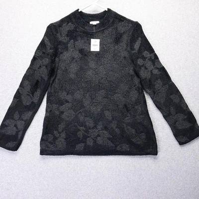 J.Jill Sweater Womens XS Petite Black Floral Jacquard Pullover Church Office - Image 1 of 4