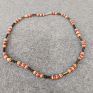 Naturholz Perlenkette rot rosa hellbraun Boho Strandschmuck - Bild 1 von 4