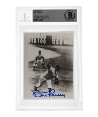 Foto autógrafa firmada por Don Larsen Yankees BECKETT calificada perfecta 10 BAS Foto 1 de 2