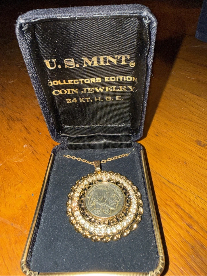 Collar de níquel búfalo edición coleccionista moneda joyería 24 kt h.g.e. como nuevo de Estados Unidos Foto 1 de 2