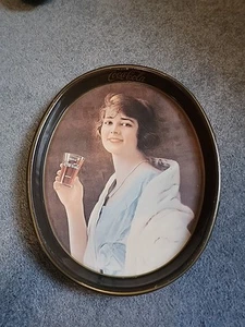 ViTG 1973 Coca Cola Serviertablett schwarz oval Flapper Girl Memorabilia Coke - Bild 1 von 8