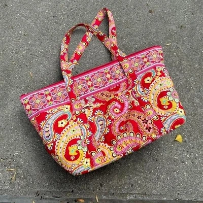 Bolso de Mano Y2K Paisley Acolchado Rojo Bolsillos con Cremallera Lona Retro Boho Hippie Foto 1 de 4