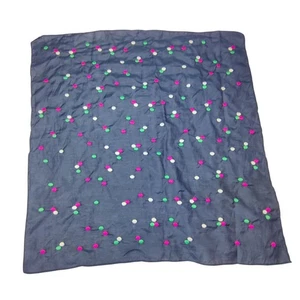 J. Bufanda cuadrada Preppy azul marino bordada a lunares twee de seda algodón Crew  - Imagen 1 de 7