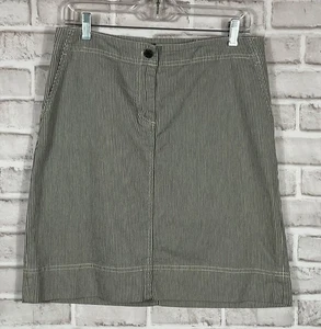 Talbots Rock Damen Gr. 10 grau elfenbein gestreift Denim Bleistift Taschen Reißverschluss Stretch - Bild 1 von 4
