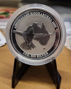 2002 Australien Kookaburra 1 dollaro 1 oncia argento 999 capsula - Foto 1 di 2