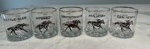 5 Seattle Slew Spectacular Bid Affirmed & John Henry Derby Race Whiskey Glasses - Picture 1 of 7