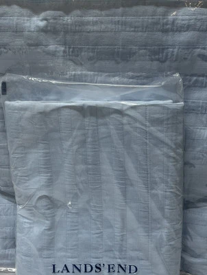 Funda de cama doble Lands End Matelasse y algodón falso estándar Portugal Oxford azul Foto 1 de 4