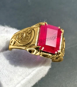 Natural Red Ruby Gemstone Handmade Ring With 925 Sterling Silver Men's Ring - Picture 1 of 4