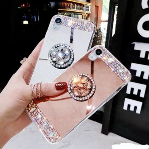 Custodia telefono specchio diamante scintillante Bling Glitter con supporto dito ad anello - Foto 1 di 10