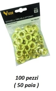 SET DI OCCHIELLI PER TELONI 100 PEZZI (50 COPPIE) OTTONATI diametro interno 10mm - Foto 1 di 5