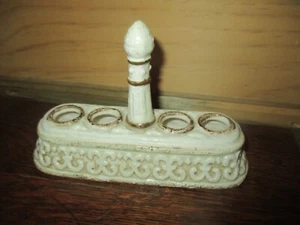 MEDIADOS DE SIGLO MODERNO Vintage BLANCO con ACENTO DORADO Cerámica LABIAL SOPORTE - AÑOS 50 - Imagen 1 de 4