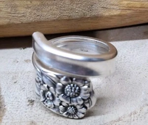April Pattern Spoon Ring 1950's Sunflower Made From Silverware  Made Any Size - Picture 1 of 7