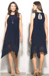 MIXT Heidi Weisel Womens Dress Size14 Sleeveless Eyelet Trim Keyhole Navy Blue  - Picture 1 of 7