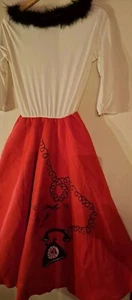 Retro 50's SOCK HOP Skirt Ring Ring Faux Fur Dress Halloween Costume ADULT M-L - Picture 1 of 12