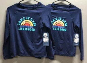 2PK Life Is Good Kids Long Sleeve SunShirt UPF 50+ ~ Large ~ Dark Blue SunSet - Picture 1 of 2