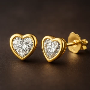 9ct Yellow Gold Heart Cut CZ Solitaire Stud Earrings 4mm 5mm 7mm - Picture 1 of 5