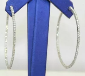 2.00Ct Rund Schliff Labor Erstellt Diamanten Huggie Creolen 14K Weiß Vergoldet - Bild 1 von 7