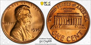 PCGS MS67 RD 1970 Lincoln Memorial Cent Red - Picture 1 of 3