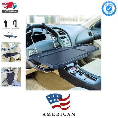Adjustable Black Car Steering Wheel Surface: 2-in-1 Tray for Work & Meals - Image 1 of 4
