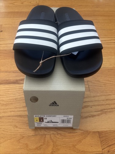 Adidas Sandali Uomo Adilette Doccia Comfort Slip On Nero Bianco Taglia:9