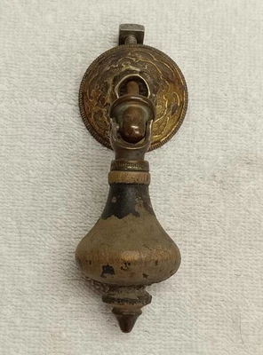 ANTIQUE  BRASS AND WOOD TEARDROP DRESSER,DESK,CABINET PULL,1 3/8 IN. X 2 1/2 IN. - Image 1 of 4