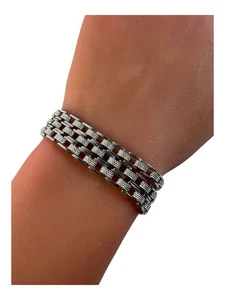 Brazalete Vintage Goldette Texturizado Pulido Multi Cadena Eslabón Tono Plata 7.25" - Imagen 1 de 6