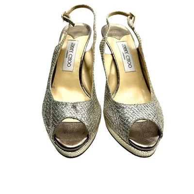 Jimmy Choo Nova Oro Brillo Tacones Cordones Peep Toe Talla 40 / EE. UU. 9 Foto 1 de 4