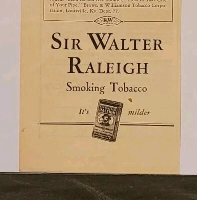Sir Walter Raleigh Smoking Tobacco Mr. Publicidad impresa vintage Puff 1930 Foto 1 de 3