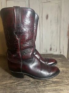 Vtg Lucchese Boots Classic Early Gavins Goats 90s Blue Tag 8 D Black Cherry Mens - Picture 1 of 24