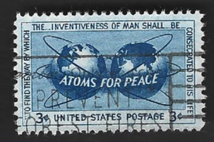 Scott#1070 3c Atoms for Peace with " PREVENT FOREST FIRES" cancel - (A-8) - Picture 1 of 2