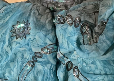 Vestido envolvente sari/sari con lentejuelas azul aguamarina y gris-verde indio para mujer Foto 1 de 4