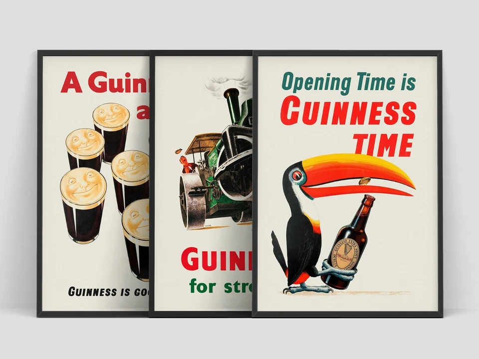 Conjunto de 3 cervejas Guinness publicidade retrô vintage impressão de arte de parede. Ótima decoração - Imagem 1 de 4