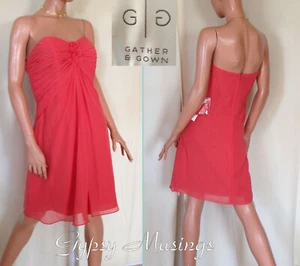 NWT G&G 558 Designer Chiffon Strapless Short Bridal Party Prom Dress CORAL~14 - Picture 1 of 10