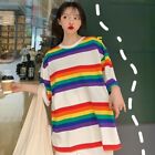 Women's Rainbow Striped T-Shirt Blouse Top Short Sleeve Oversized Casual Cute